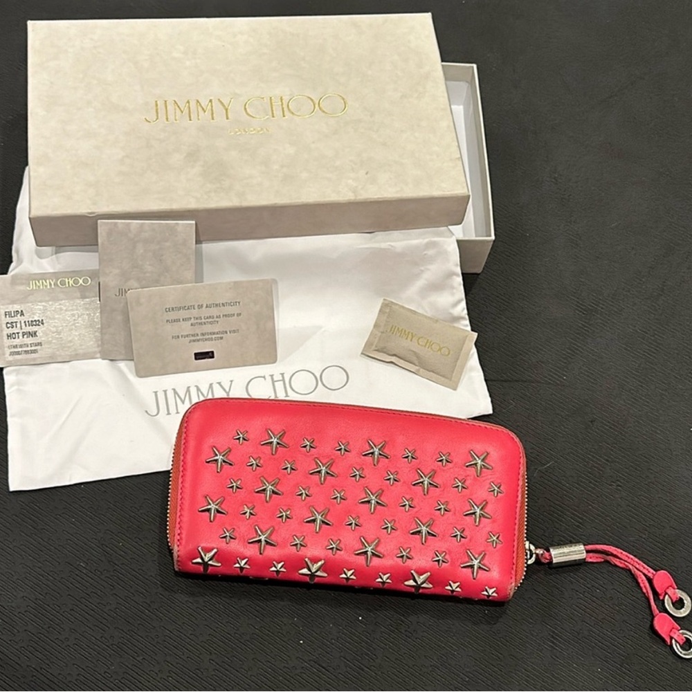 JIMMY CHOO‎ pink filipa stars studded leather long zippy wallet